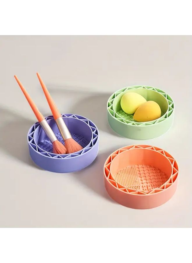 Green Makeup Brush And Sponge Cleaning Bowl Kit With Storage Pad 1pc - Image 1