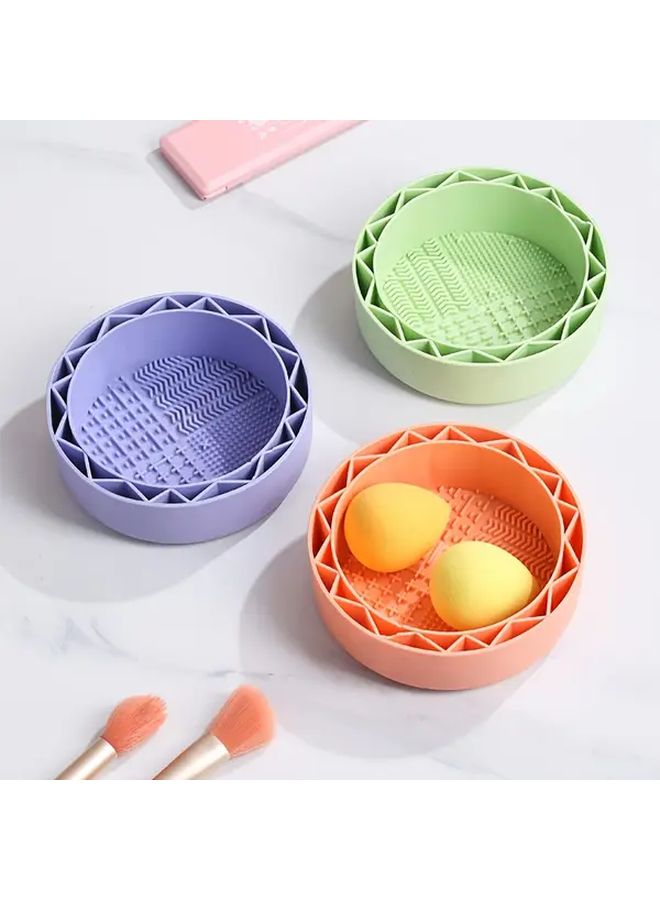 Green Makeup Brush And Sponge Cleaning Bowl Kit With Storage Pad 1pc - Image 5
