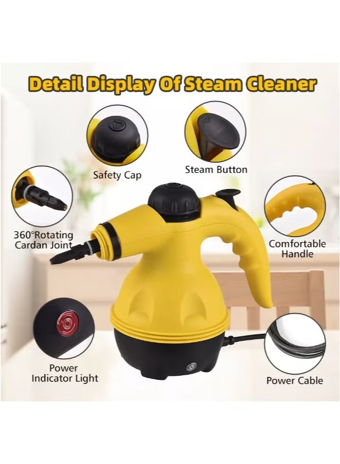 GTSOL Portable Handheld Steam Cleaner 1000W – Multi-Purpose High-Pressure Steamer with 9 Accessories for Home, Car, Kitchen, and Upholstery – Includes Nylon & Copper Brushes - Image 2