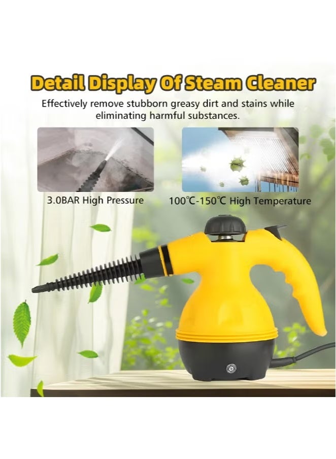 GTSOL Portable Handheld Steam Cleaner 1000W – Multi-Purpose High-Pressure Steamer with 9 Accessories for Home, Car, Kitchen, and Upholstery – Includes Nylon & Copper Brushes - Image 5