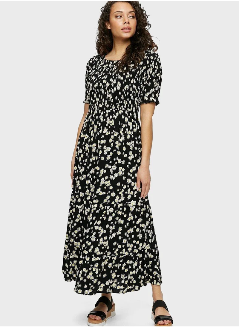 DOROTHY PERKINS Puff Sleeve Printed Shirred Dress
