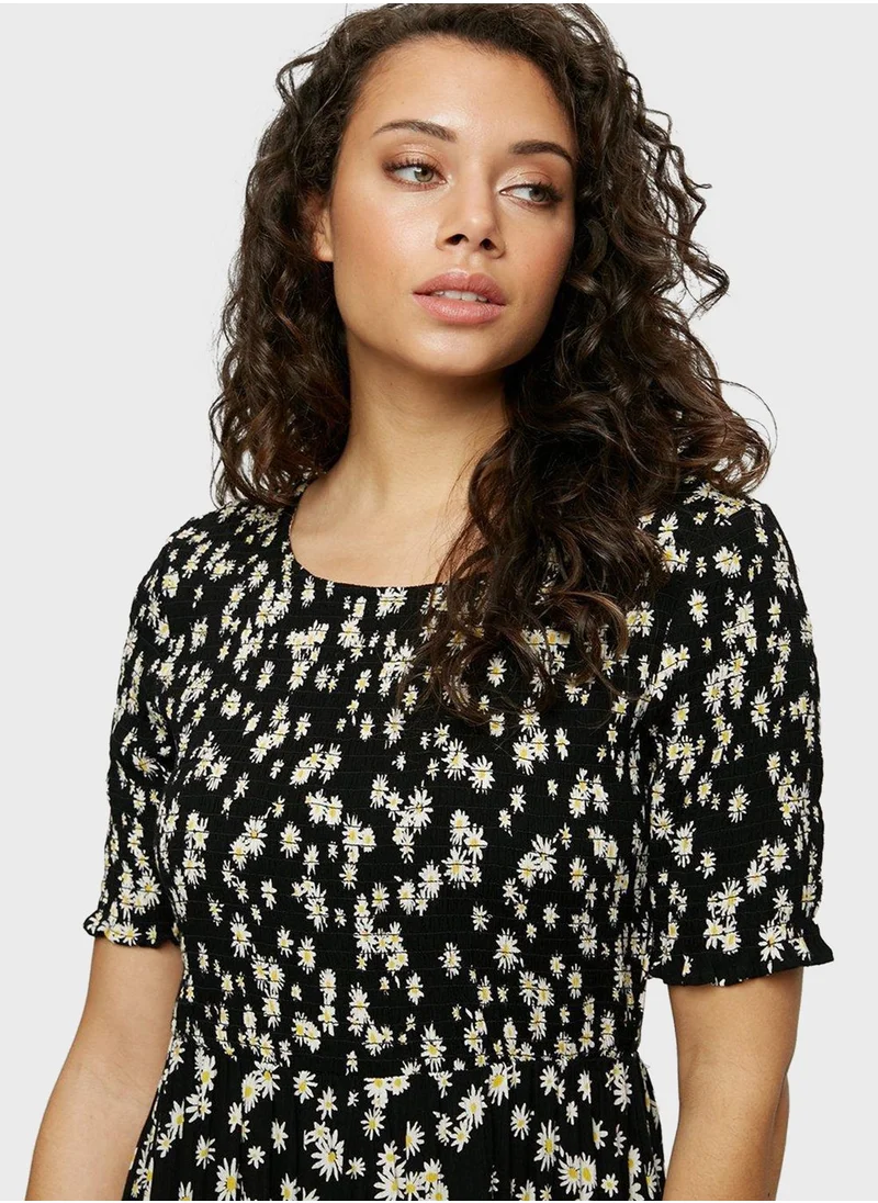 DOROTHY PERKINS Puff Sleeve Printed Shirred Dress