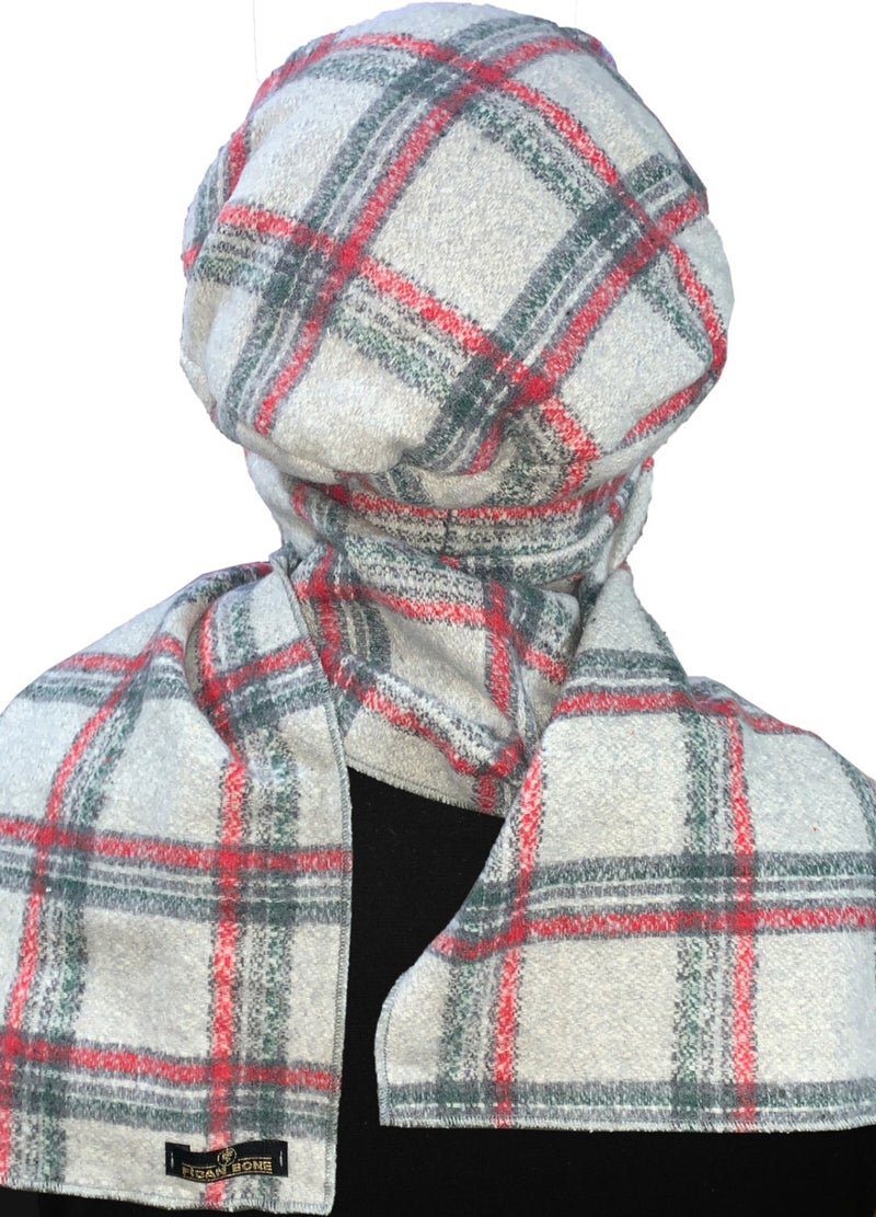Fidan Bone Wool Cap Hat with Scarf Plaid Gray Claret Red Smoked Ready-made Turban Bone Beret  - Image 4
