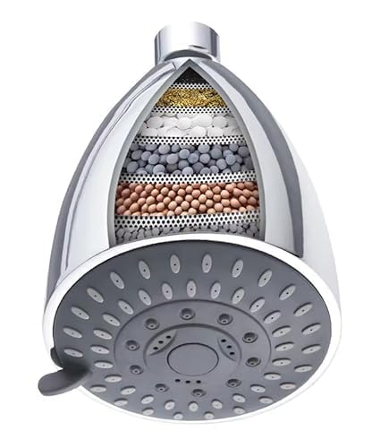 Kuber Industries Shower Filter Element Steel Shower Filter for Hard Water 9 In 1 Hard Water Filter for Chlorine Removal 15 Stages Compound Filter Set 22091 Silver - Image 1