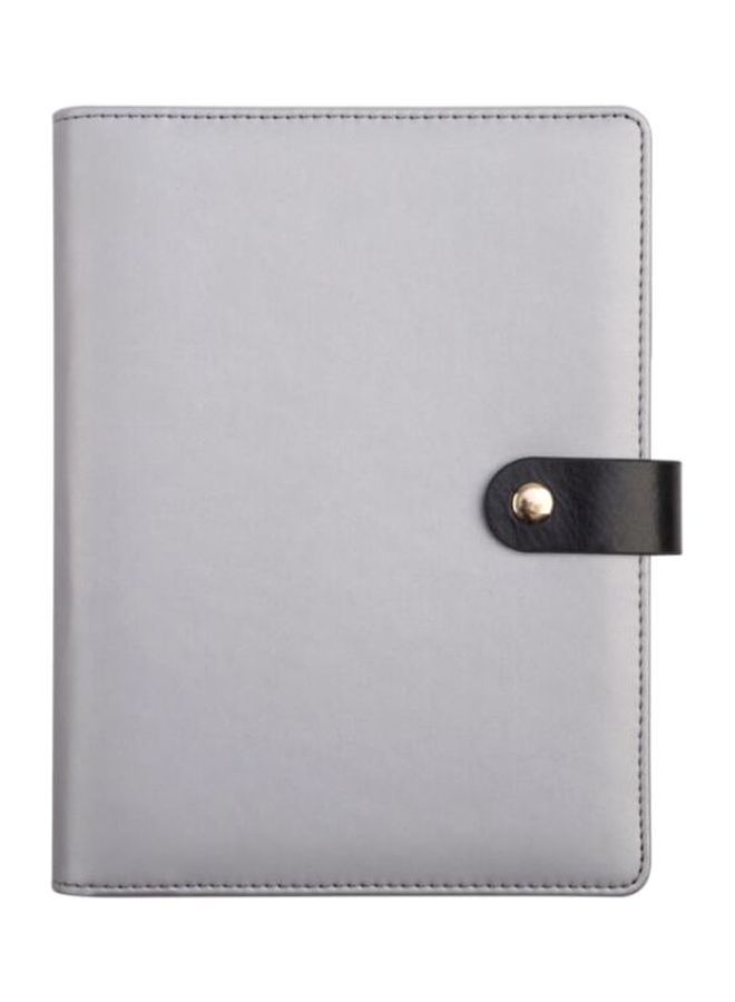 إسكدنيا دفتر ملاحظات ويوميات مسطر مقاس A5 من مينيماليزم مزود بقفل وحامل أقلام رمادي/أسود - Image 1