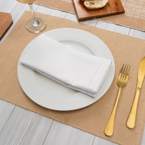 Blue Needles Set of 12 Hemstitch Linen Napkins 100% Cotton White Cloth Dinner Napkins 18x18 inches, Soft, Reusable, Absorbent, Washable, Ideal for Spring Summer Easter Events, Parties & Everyday Use - Image 2