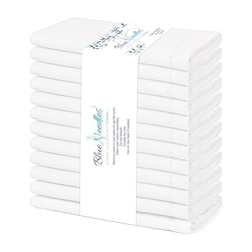 Blue Needles Set of 12 Hemstitch Linen Napkins 100% Cotton White Cloth Dinner Napkins 18x18 inches, Soft, Reusable, Absorbent, Washable, Ideal for Spring Summer Easter Events, Parties & Everyday Use - Image 1