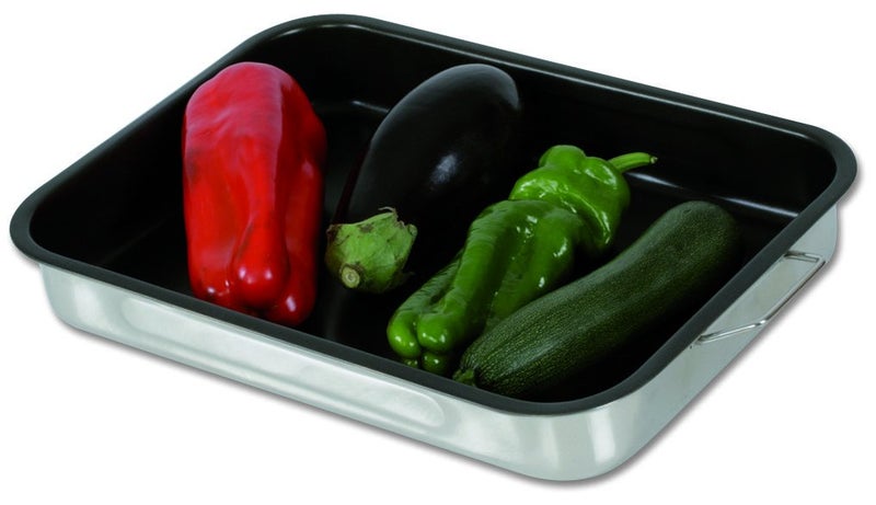 Chef Direct Stainless Steel Non Stick Roasting Pan with Folding Handles Black Silver 25cm - Image 2