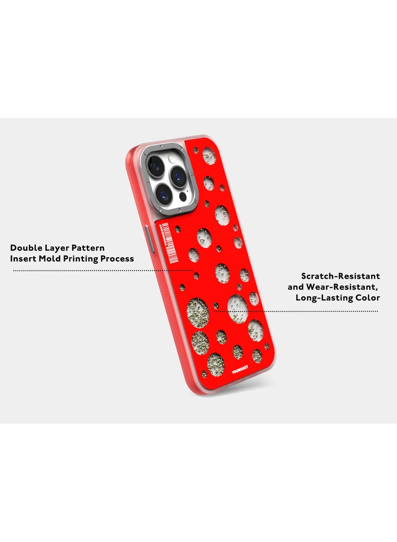 YOUNG KIT حافظة آيفون 15 برو ماكس 6.7 بوصة من سلسلة FlowBeads بتصميم نقاط البولكا - لون أحمر - Image 4