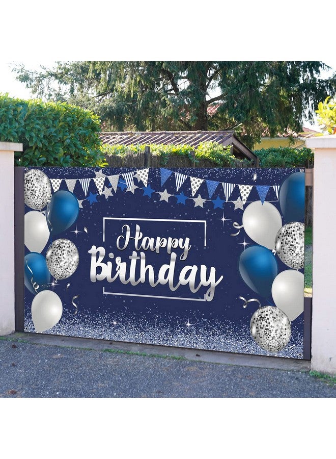 تاتو خلفية ديكورات عيد ميلاد سعيد من تاتو، لافتة خلفية عيد ميلاد لامعة، لافتة عيد ميلاد سعيد، لوازم حفلات عيد الميلاد، خلفية صور للرجال والنساء، 72.8 × 43.3 بوصة (فضي وأزرق داكن) - Image 5