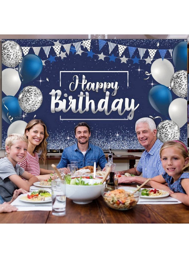 تاتو خلفية ديكورات عيد ميلاد سعيد من تاتو، لافتة خلفية عيد ميلاد لامعة، لافتة عيد ميلاد سعيد، لوازم حفلات عيد الميلاد، خلفية صور للرجال والنساء، 72.8 × 43.3 بوصة (فضي وأزرق داكن) - Image 4