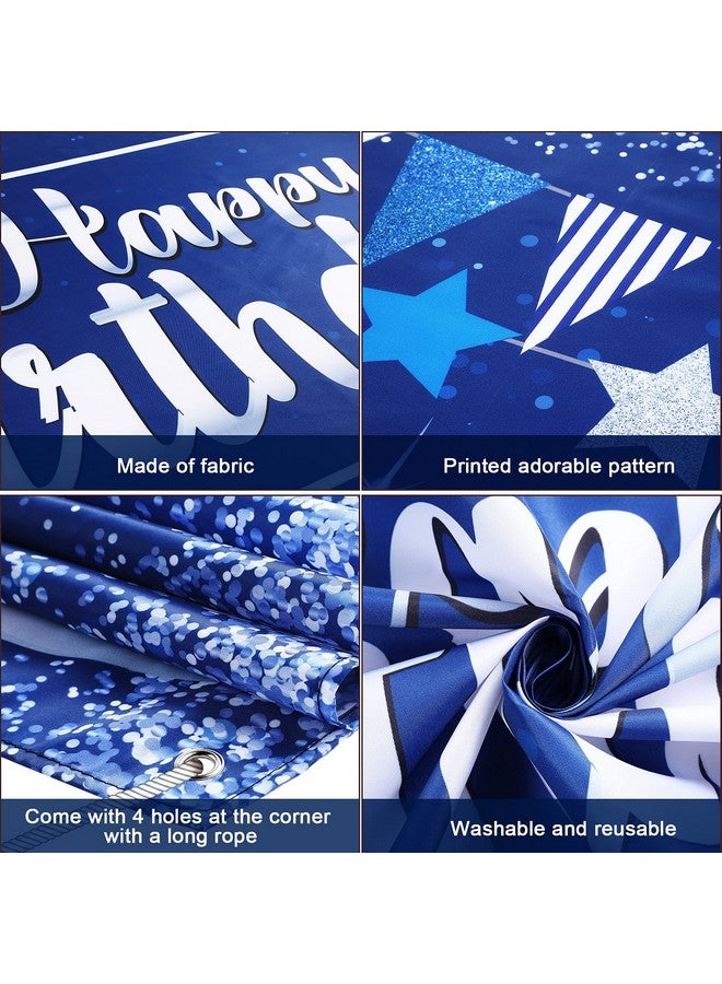 تاتو خلفية ديكورات عيد ميلاد سعيد من تاتو، لافتة خلفية عيد ميلاد لامعة، لافتة عيد ميلاد سعيد، لوازم حفلات عيد الميلاد، خلفية صور للرجال والنساء، 72.8 × 43.3 بوصة (فضي وأزرق داكن) - Image 3