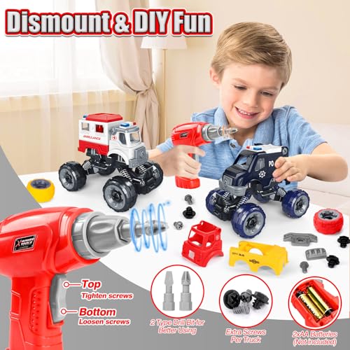 LUDILO Kids Boys Toys Age 46 57 68 4 PCS DIY Assembly Building City Bus Ambulance Police Car Toy Fire Truck with Electric Drill Stem Learning Toys Gifts for 3 4 5 6 7 8 Year Old Boys Girls Kids - Image 5