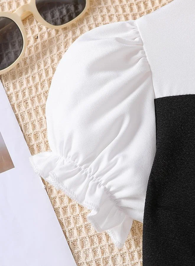 Take Two Take Two Color Block Puff Sleeve Shirt and Flared Pants Set