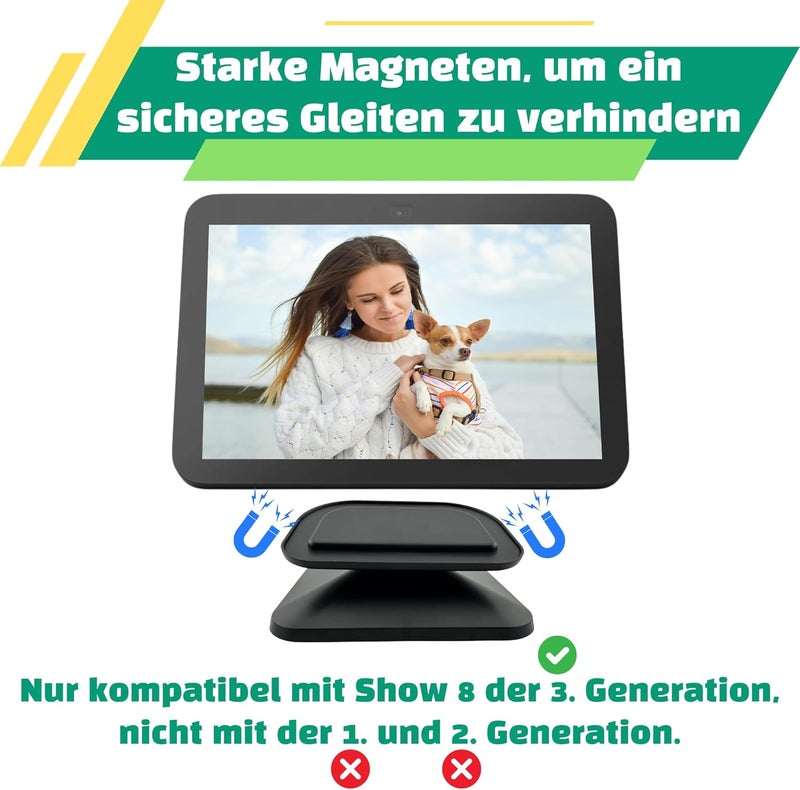 SINTRON Adjustable Magnetic Stand Mount for Shᴏw 8 3rd gen, Smart Display Stand Holder with 360 Degree Rotation, Swivel & Tilt Function, Anti-Slip Base - Black Compatible with iPhone 12 & newer models - Image 2