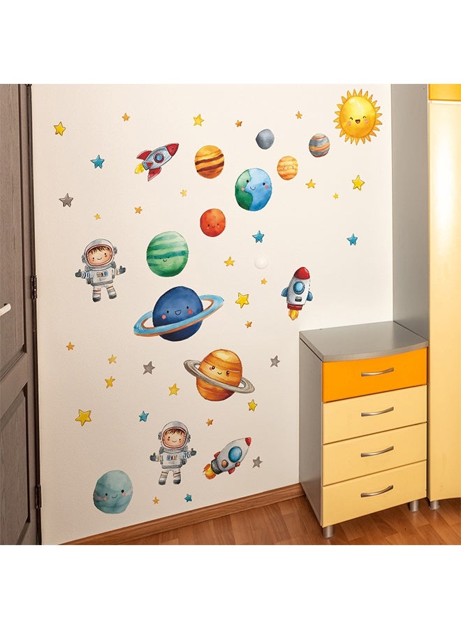 2 Sheets 29×90cm Space Theme Wall Stickers, Cartoon Astronaut Rocket Planet Decals for Boys Girls Bedroom Living Room Nursery Classroom Home Decor - Image 2