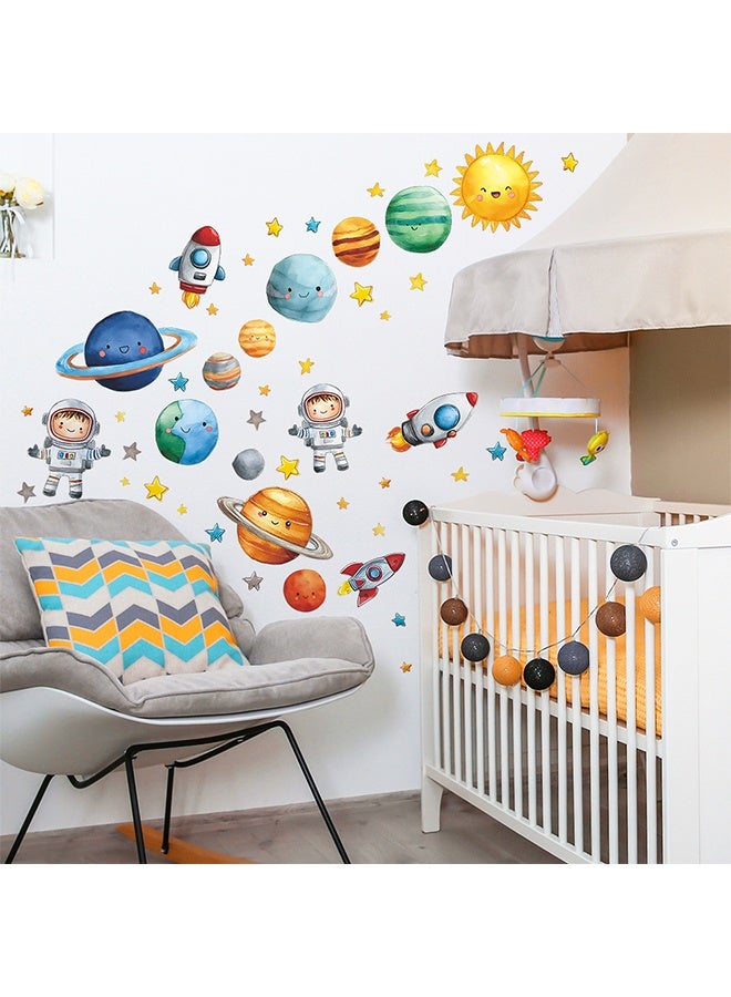 2 Sheets 29×90cm Space Theme Wall Stickers, Cartoon Astronaut Rocket Planet Decals for Boys Girls Bedroom Living Room Nursery Classroom Home Decor - Image 4
