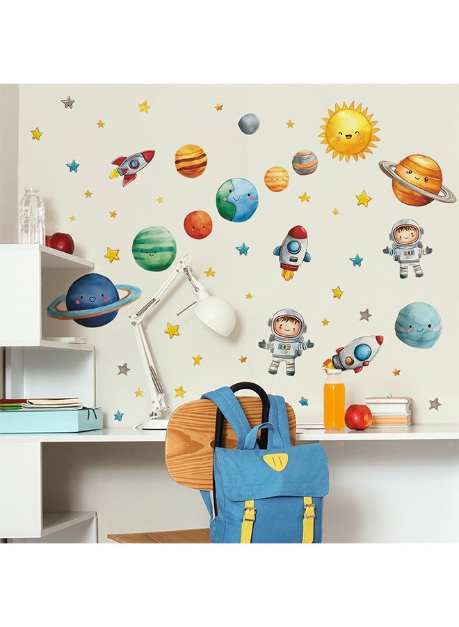 2 Sheets 29×90cm Space Theme Wall Stickers, Cartoon Astronaut Rocket Planet Decals for Boys Girls Bedroom Living Room Nursery Classroom Home Decor - Image 3