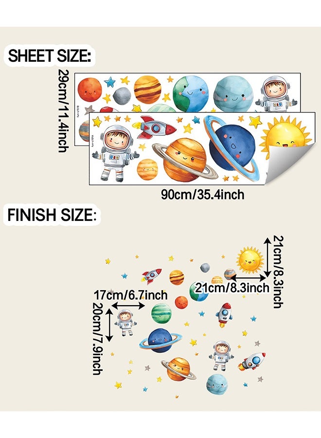 2 Sheets 29×90cm Space Theme Wall Stickers, Cartoon Astronaut Rocket Planet Decals for Boys Girls Bedroom Living Room Nursery Classroom Home Decor - Image 5