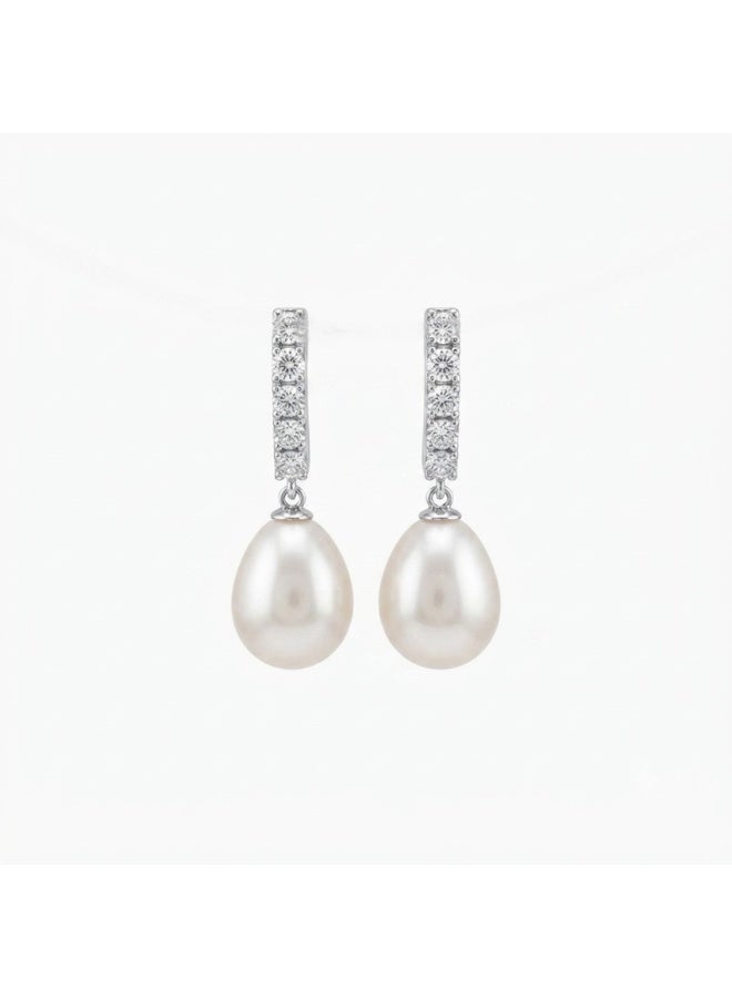 Julia Store 18K White Gold Plated Metal Aesthetic Exquisite Luxury Elegant Dainty Cute Trendy Delicate Charm Dainty Minimalist Bridal Handpicked High Quality Polished Pearl Cubic Zirconia Huggie Hoop Drop Earrings Jewelry Gift - Image 1
