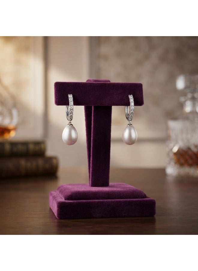 Julia Store 18K White Gold Plated Metal Aesthetic Exquisite Luxury Elegant Dainty Cute Trendy Delicate Charm Dainty Minimalist Bridal Handpicked High Quality Polished Pearl Cubic Zirconia Huggie Hoop Drop Earrings Jewelry Gift - Image 2