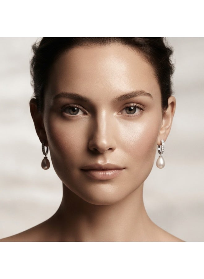Julia Store 18K White Gold Plated Metal Aesthetic Exquisite Luxury Elegant Dainty Cute Trendy Delicate Charm Dainty Minimalist Bridal Handpicked High Quality Polished Pearl Cubic Zirconia Huggie Hoop Drop Earrings Jewelry Gift - Image 5