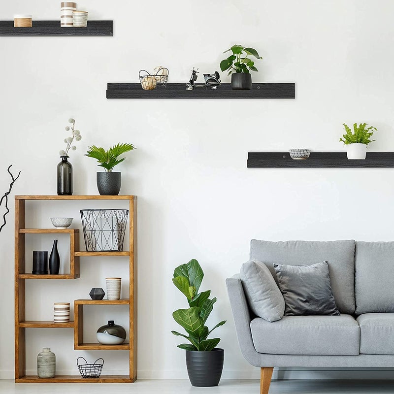 ODEJIA 36 Inch Floating Shelves for Wall Set of 3 in Ebony Black Modern Rustic Style Wall Mounted Display Shelves Picture Ledges for Kitchen Living Room - Image 5