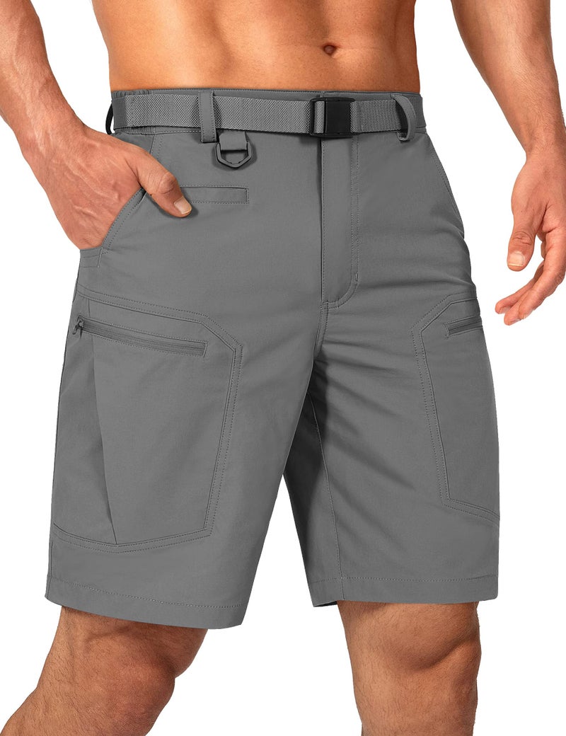 Shallowlulu Mens Cargo Hiking Shorts Water Resistant Quick Dry Lightweight Breathable Tactical Shorts with Nylon Belt(Grey 34W/10L) - Image 1