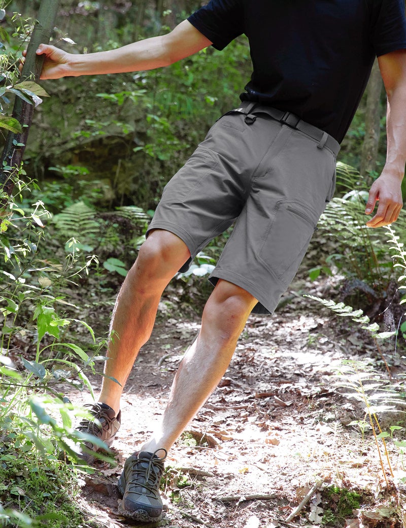 Shallowlulu Mens Cargo Hiking Shorts Water Resistant Quick Dry Lightweight Breathable Tactical Shorts with Nylon Belt(Grey 34W/10L) - Image 3
