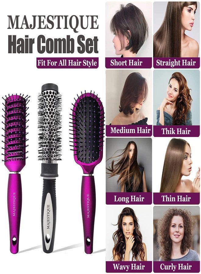 Majestique Detangling, Vent, and Blow Dry Hair Brushes | 3-Piece Professional Hair Brush Set for Women & Girls | For All Hair Types - Multicolor - Image 3