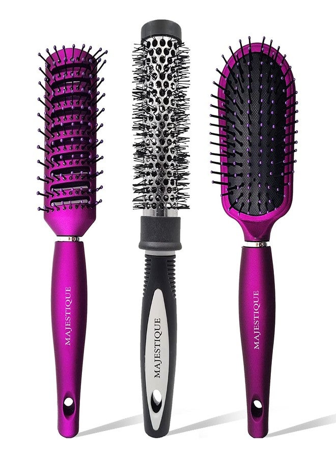 Majestique Detangling, Vent, and Blow Dry Hair Brushes | 3-Piece Professional Hair Brush Set for Women & Girls | For All Hair Types - Multicolor - Image 1
