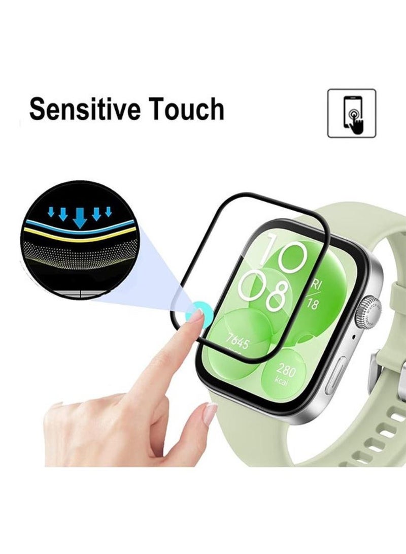 فوميمو 3 قطع واقي شاشة Huawei Watch Fit 3، واقي شاشة هواوي فيت 3، واقي شاشة شفاف عالي الدقة مقاوم للخدش ومقاوم للخدوش ومضاد للفقاعات ومقاوم للاهتراء، غطاء شاشة كامل ثلاثي الأبعاد، واقي شاشة بحافة منحنية، أسود - Image 5