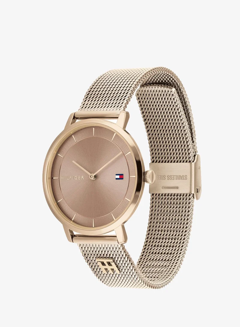 TOMMY HILFIGER Womens Analog Quartz Watch With Carnation Gold-Tone Stainless Steel Mesh Bracelet - 1782287