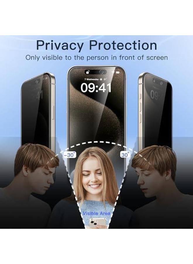 Jetech Privacy Screen Protector For Iphone 15 Pro Max 6.7 Inch With Camera Lens Protector Anti Spy Tempered Glass Film Easy Installation Tool 2 Pack Each - Image 4
