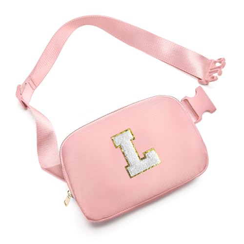 Gitus Birthday Gifts for 8 9 10 11 12 13 Year Old Girls Personalized Fanny Pack Crossbody Bags with Initial Letter Patch Belt Bag for Teen Girls Cute Trendy Stuff Travel Essentials (LightPink-L) - Image 1