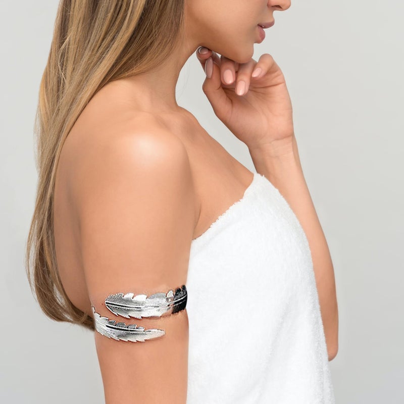 EIELO 10Pcs Arm Cuff Bracelets for Women Upper Arm Bands Snake Feather Armband Greek Goddess Filigree Swirl Boho Armlet Cuff Bangle Adjustable Silvery Arm Bracelet Set - Image 5