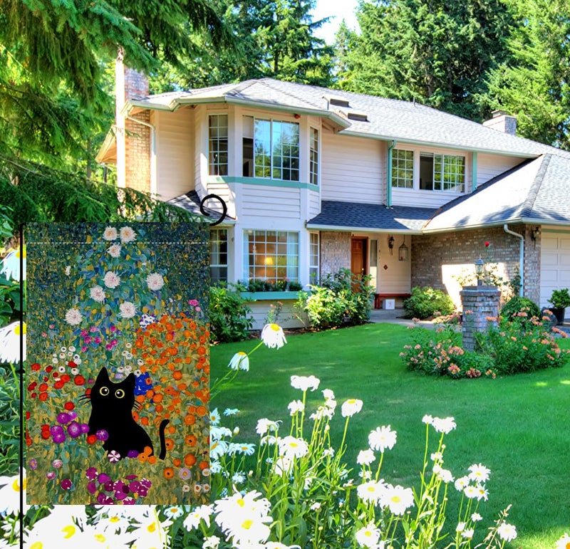 BLKWHT Spring Cat Garden Flag 12x18 Vertical Double Sided Colorful Floral Farmhouse Holiday Outside Decorations Burlap Yard Flag BW571-12 - Image 4
