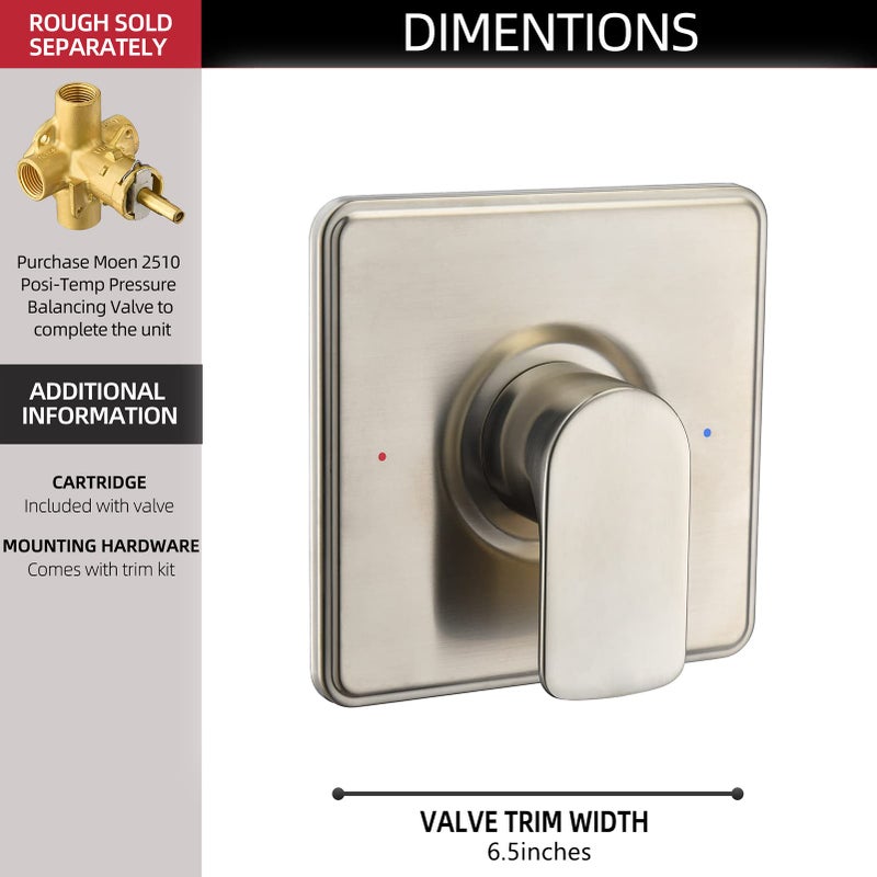 Tearel Shower Trim Kit, Compatible with Moen Posi-Temp Valve, Brushed Nickel - Image 3