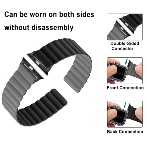 Anlinser Magnetic Bands Compatible with Apple Watch Band 49/46/45 44/42/41/40/38mm, Women Men Double Side Reversible Strap for iWatch Ultra 3-1 Series 11/10/9/8/7-1 SE(49/46/45/44/42,Black/Gray) - Image 3