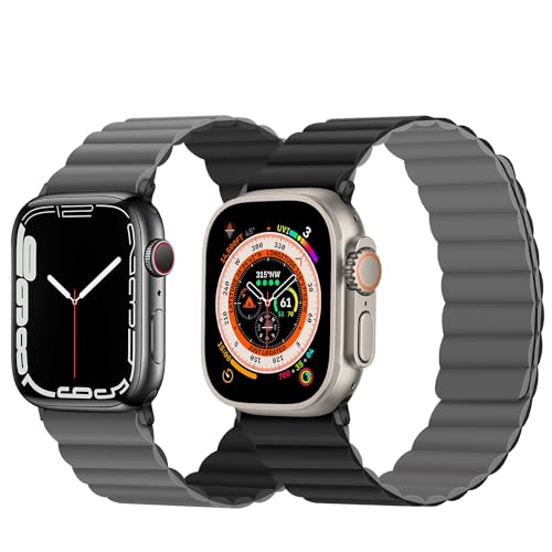 Anlinser Magnetic Bands Compatible with Apple Watch Band 49/46/45 44/42/41/40/38mm, Women Men Double Side Reversible Strap for iWatch Ultra 3-1 Series 11/10/9/8/7-1 SE(49/46/45/44/42,Black/Gray) - Image 2