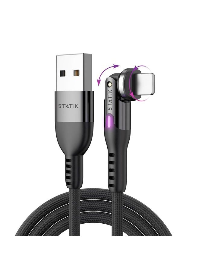 Statik PowerPivot 12W USB to iPhone Compatible Charging Cable - Right Angle Cable with 360 Degree Rotating Head, 90 Degree Swivel, iPhone Compatible Charging Cable & Data Transfer - 3FT/1M - Image 1