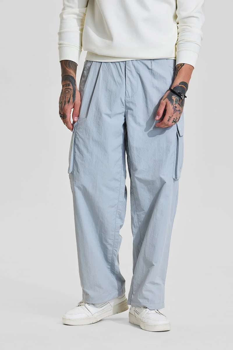 سنيتش Light Blue Solid Loose Fit Streetwear Cargo