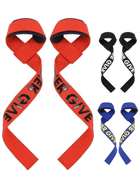 Professional Grade Lifting Straps, Non-Slip with Padded Wrist Support for Weightlifting, Deadlifts, Powerlifting, Set of 2 (Red)
