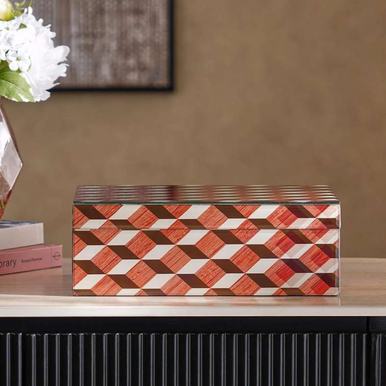 Pan Home Verona MDF & Glass Decor Box 28x18x10cm - Brown - 112TAH9900076 - Image 1