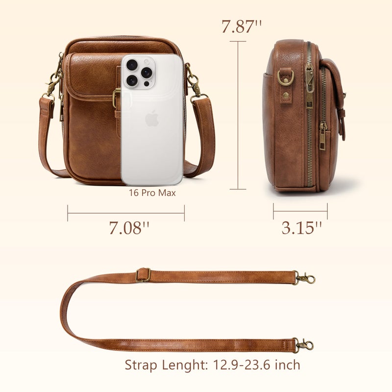 Yarnic Small Messenger Bag Vegan Leather Crossbody Bag for Women Men, Vintage Cross Body Shoulder Purse with Card Slots(Brown) - Image 4