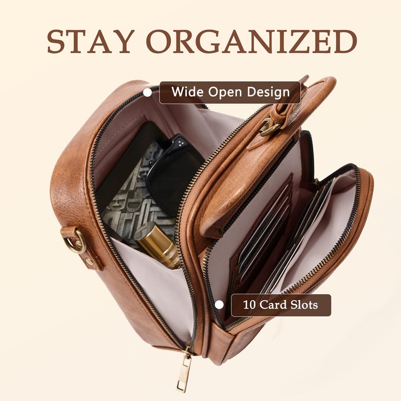 Yarnic Small Messenger Bag Vegan Leather Crossbody Bag for Women Men, Vintage Cross Body Shoulder Purse with Card Slots(Brown) - Image 3