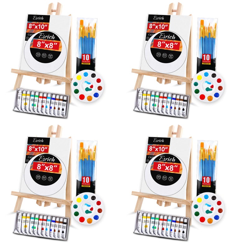 ESRICH Acrylic Paint Canvas Set104 Piece Professional Painting Supplies Kit with 4 Wood Easel4 12Colors4 10 Paint BrushesCanvas EtcPremium Paint Kit for Kids Students Artists Beginner
