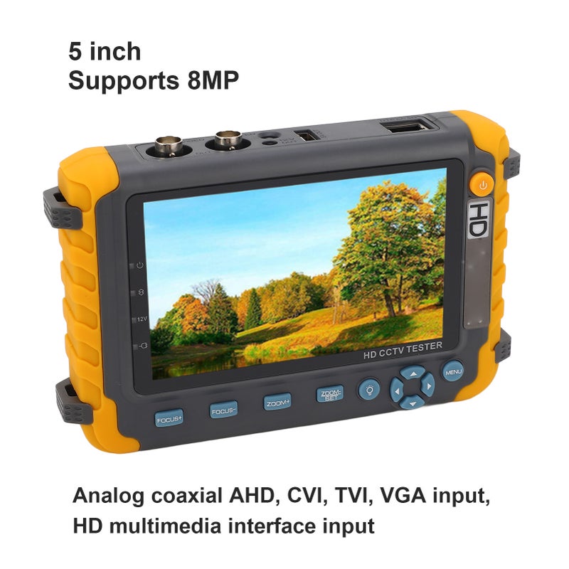 CCTV Tester: 5-Inch Durable Screen With Protective Film - 8MP AHD TVI CVI Camera Testing, 2600mAh Long Endurance, 12V DC Output for CCTV System Installation, DVR & Network Cable Testing - Image 2