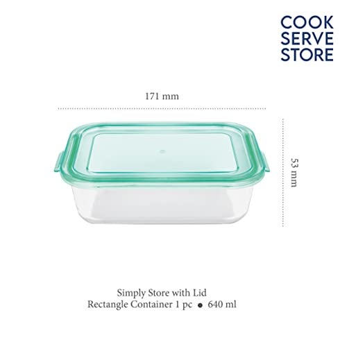 La Opala Cook Serve Store 100% Borosilicate Glass Storage Container | Simply Store with Lid | Rectangle 640 ml | Microwave & Oven Proof | Dishwasher & Freezer Proof | Strong & Durable | Transparent - Image 2