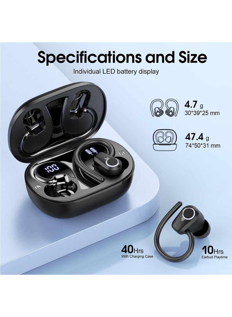 إكس ليفيل سماعة أذن لاسلكية بلوتوث، عزل ضوضاء بنسبة 98.5%، إلغاء تكيفي للأذن والبيئة، صوت عالي الدقة، بطارية 50H، شحن لاسلكي، بلوتوث 5.3 مع خطافات، شاشة LED مزدوجة، سماعات أذن بلوتوث، سماعات ستيريو عميقة الجهير، عازلة للضوضاء، مقاومة للماء IP7 للجري (أسود) - Image 3